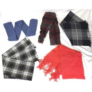 Ladies Winter Scarf Mixed Lot of 5 Crochet Wool Knit Blue Red Black Grey
